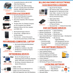 all type of software machine, cctv camera, printer punching machine, money counting machine, home theater, etc.